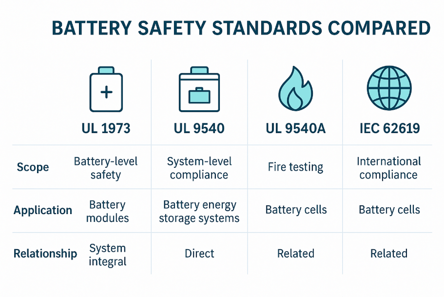 Battery Safety Standards Compared with UL 1973 Certification