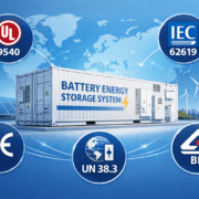 BESS Certifications Global Standards 2026 - SunLith Energy SunLith Energy BESS certifications infographic showing UL IEC CE BIS and UN38.3 standards for battery energy storage systems