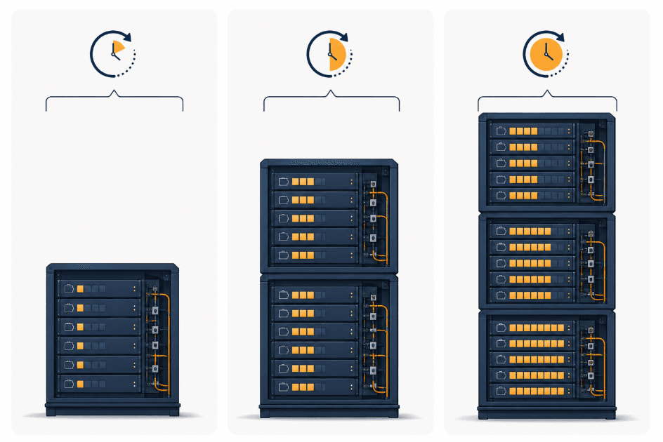 Battery storage capacity required for 1 to 3 days of 100kW backup