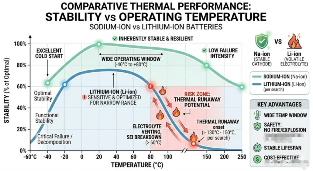 temperature stability comparison sodium-ion vs lithium-ion batteries