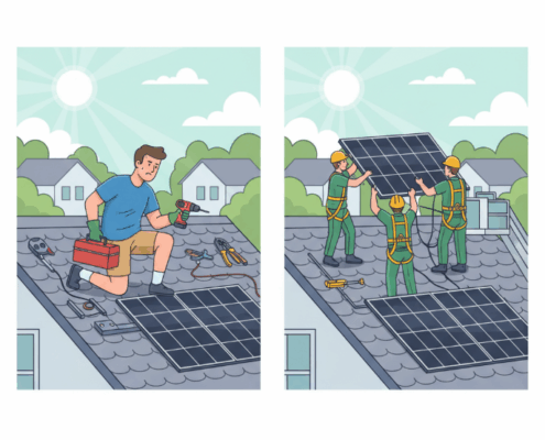 DIY solar panel installation vs professional installation on a rooftop