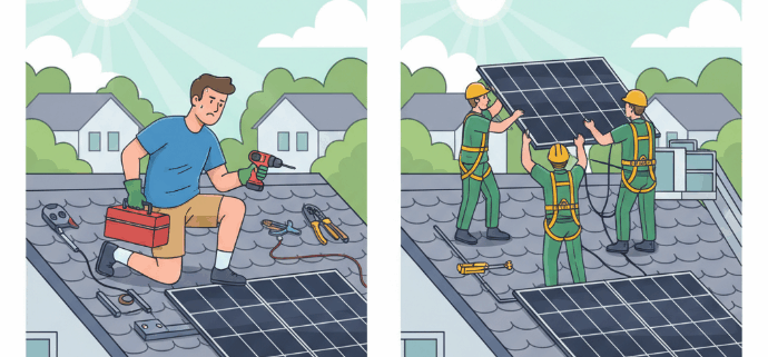 DIY solar panel installation vs professional installation on a rooftop