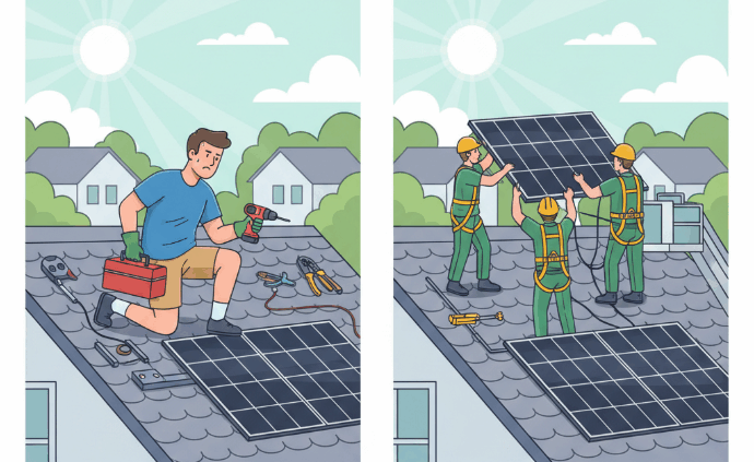 DIY solar panel installation vs professional installation on a rooftop