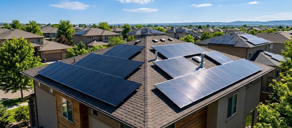 SunLith Energy Pros and cons of solar energy — rooftop solar panel installation on a home