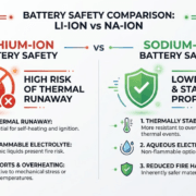  SunLith Energy sodium-ion battery safety vs lithium-ion thermal runaway comparison infographic
