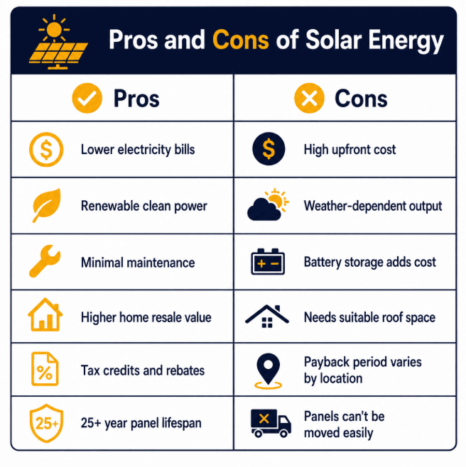 Solar energy pros and cons comparison chart