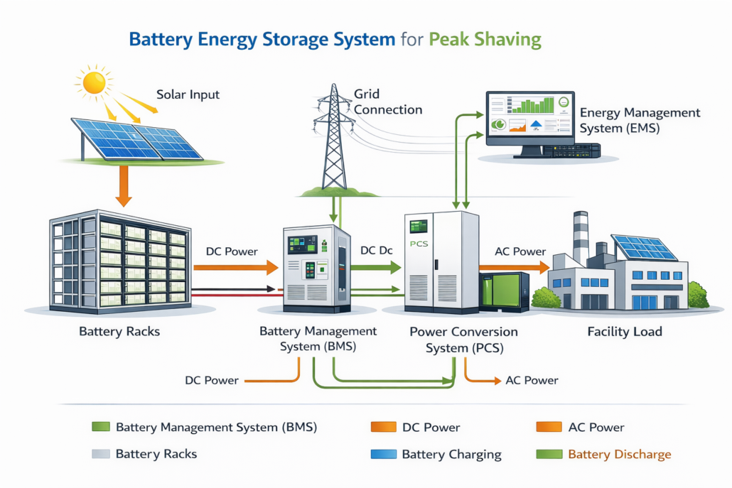 battery energy storage system architecture for peak shaving applications