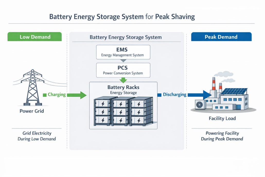 energy flow diagram of battery energy storage system for peak shaving