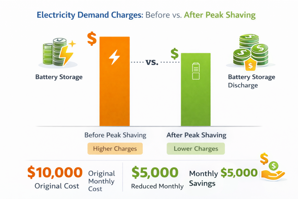 peak shaving demand charge savings using battery energy storage