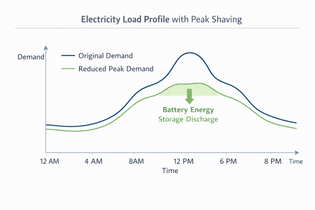 facility electricity load profile with peak shaving using battery storage