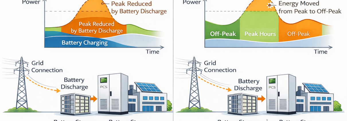 peak-shaving-vs-load-shifting-diagram - SunLith Energy SunLith Energy peak shaving vs load shifting energy management comparison diagram