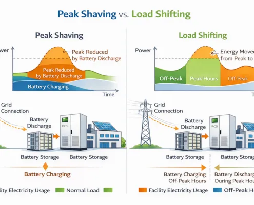 peak-shaving-vs-load-shifting-diagram - SunLith Energy SunLith Energy peak shaving vs load shifting energy management comparison diagram