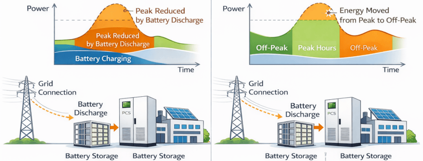 peak shaving vs load shifting energy management comparison diagram