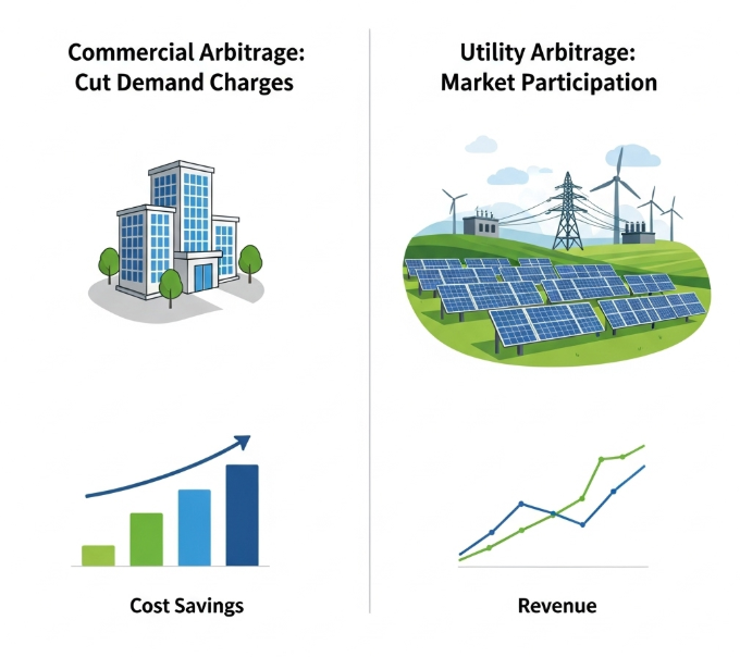 Commercial vs. Utility Energy Arbitrage Use Cases