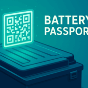 EV battery pack with a digital QR code showing a Battery Passport for traceability and compliance.