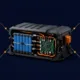 ul-2054-certified-battery-pack-safety-testing - SunLith Energy SunLith Energy Electric high‑voltage battery pack with blue cells and orange wiring, linked to icons for power, temperature, impact testing, and safety.