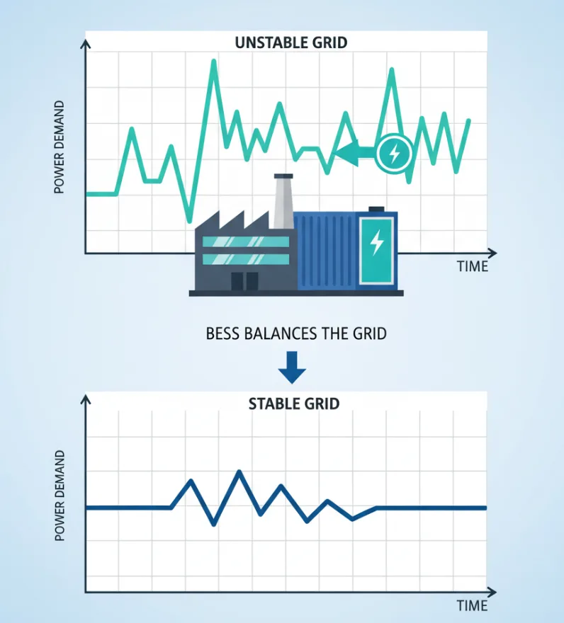 BESS stabilizing electricity grid frequency