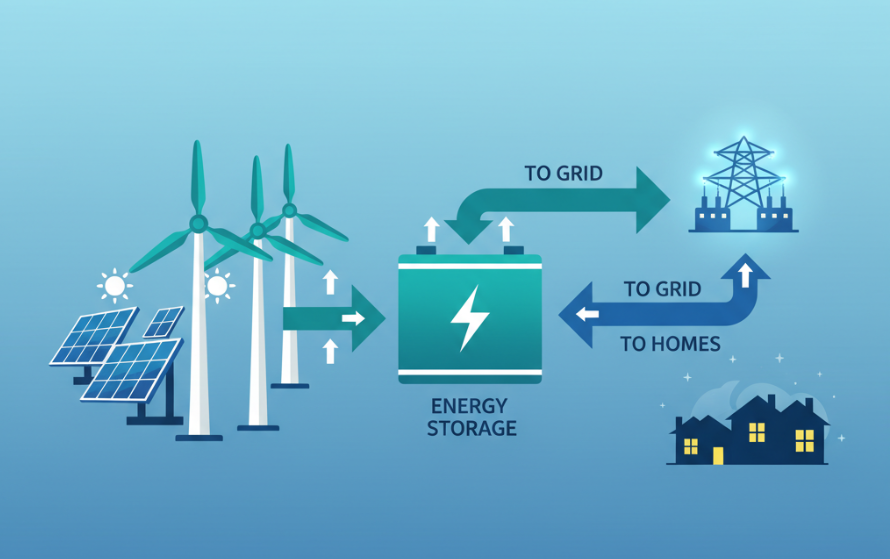 Renewable integration using solar, wind, and battery storage.