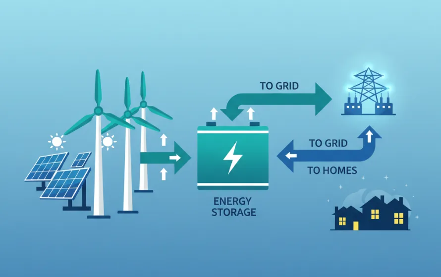 Renewable integration using solar, wind, and battery storage.