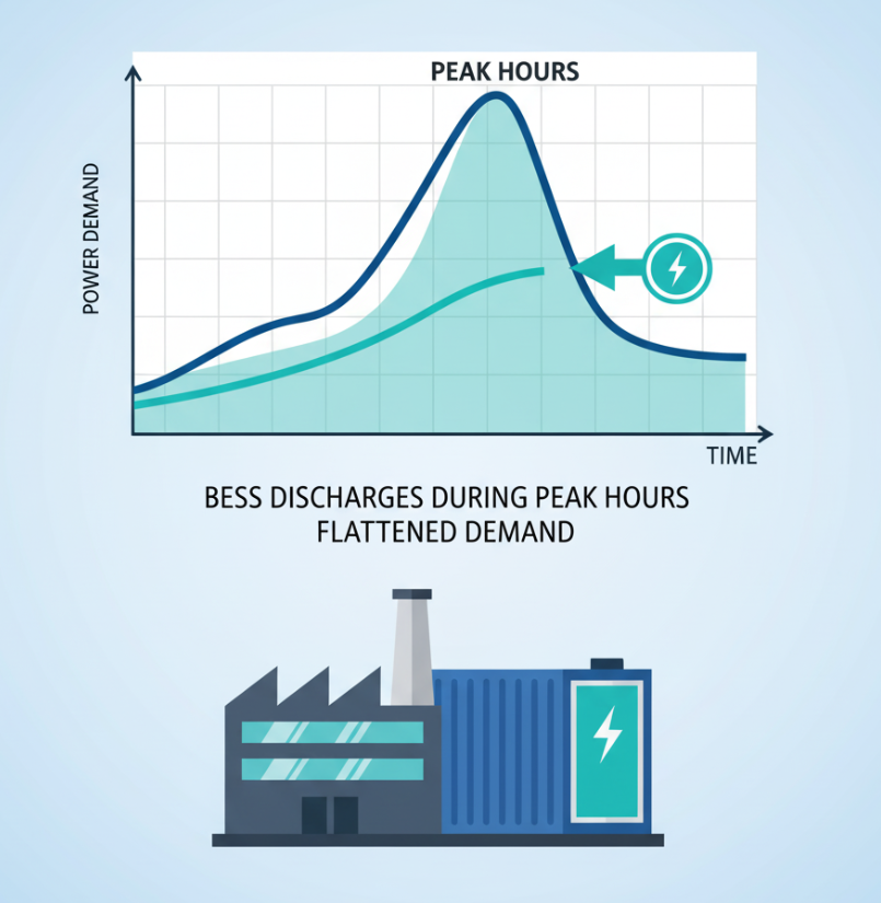 Peak shaving with BESS reducing factory electricity demand