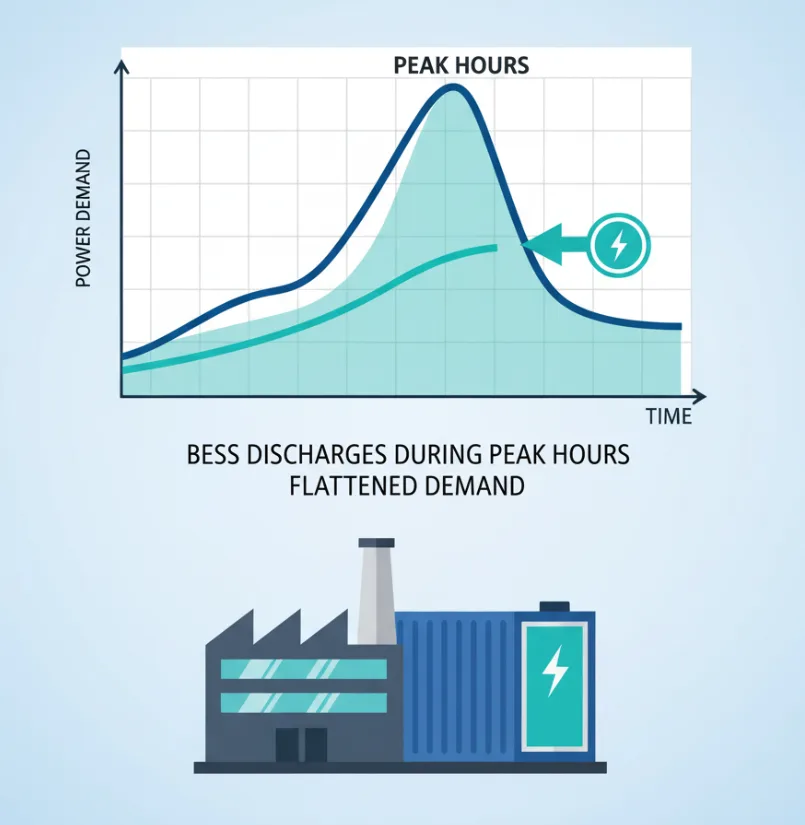 Peak shaving with BESS reducing factory electricity demand