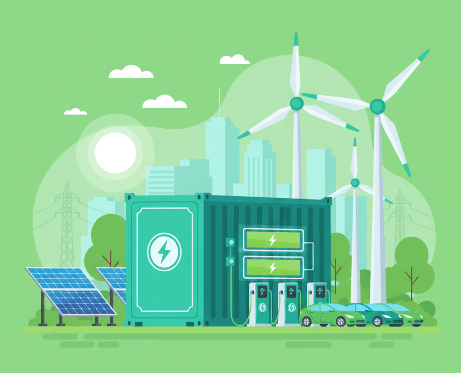 Sustainable energy ecosystem with BESS.