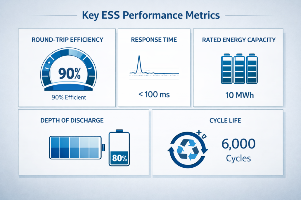 Key performance metrics defined in IEC 62933-2 ESS Performance Testing
