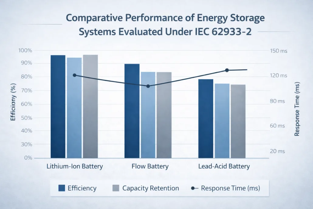 Comparison of energy storage system performance results under IEC 62933-2 testing standards

