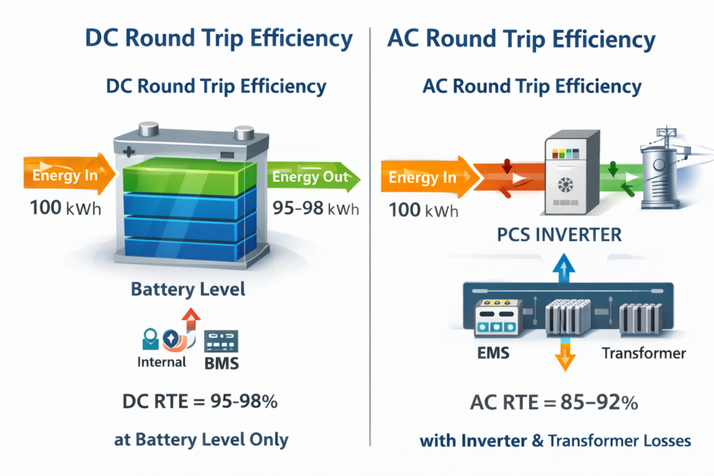 DC vs AC BESS Round Trip Efficiency (RTE) comparison