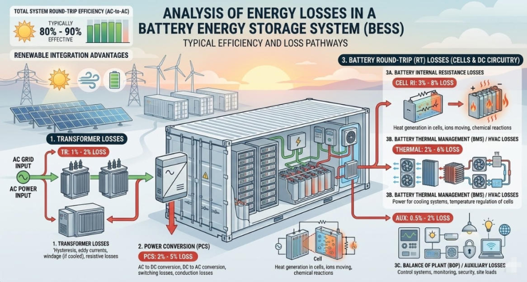 Energy Losses in Battery Storage Systems