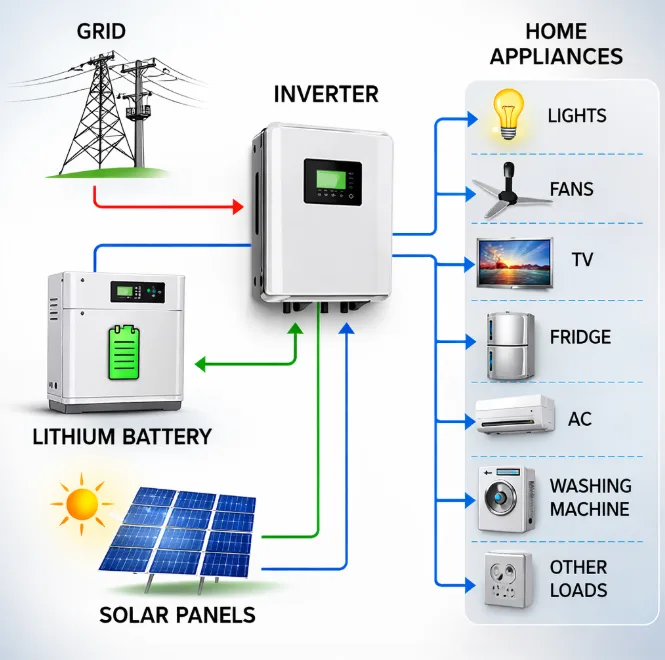 lithium battery connected to home inverter backup system
