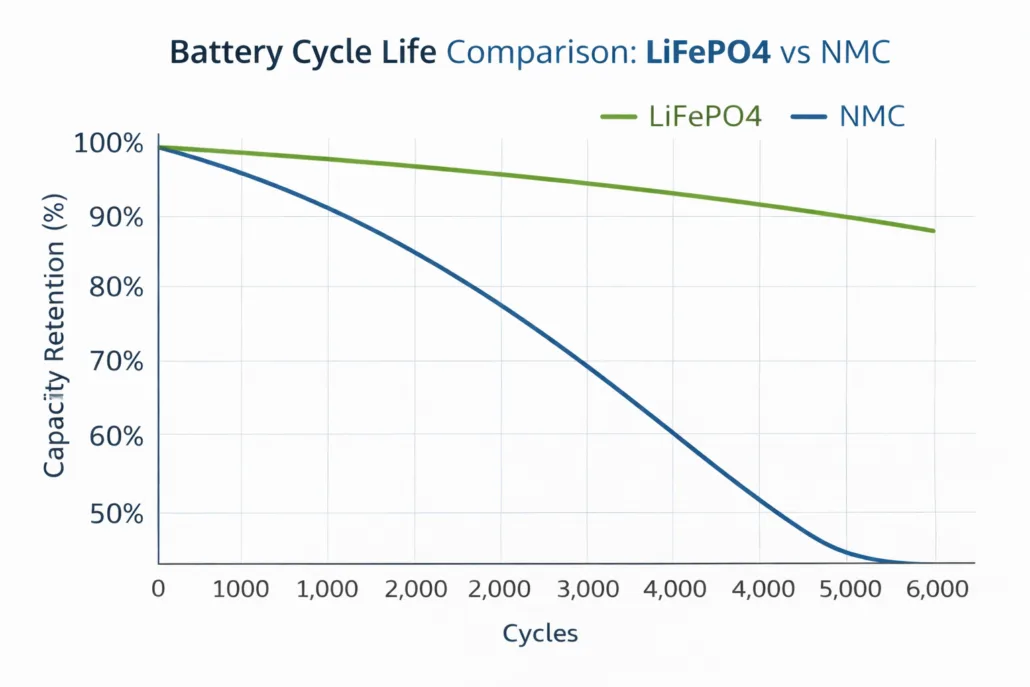 LiFePO4 vs NMC Battery cycle life comparison