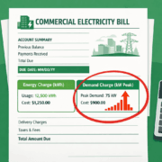 Demand Charge on Commercial Electricity Bill - SunLith Energy SunLith Energy demand charge on a commercial electricity bill showing peak power usage spike