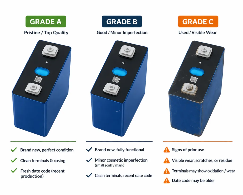 LiFePO4 battery cell grades A B and C comparison for spec sheet buyers