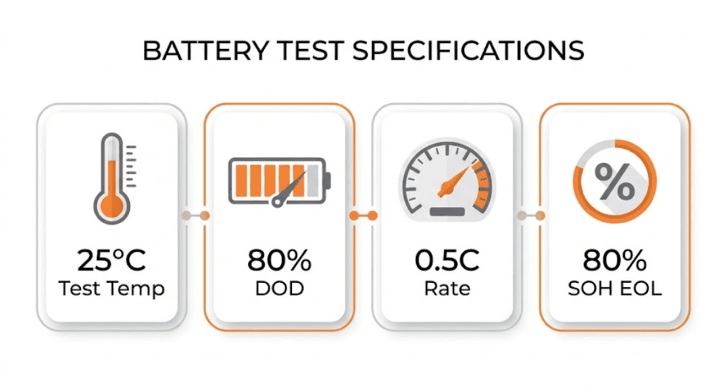 lifepo4-cycle-life-test-conditions-infographic - SunLith Energy four test conditions that determine LiFePO4 battery spec sheet cycle life accuracy
