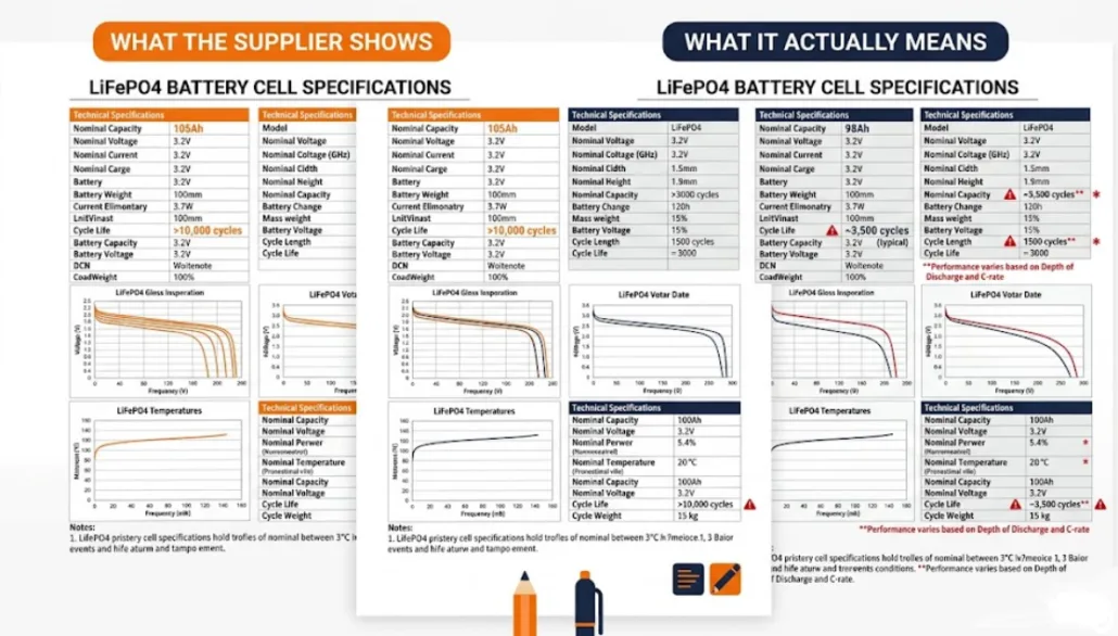 comparison of LiFePO4 battery spec sheet claims versus real-world performance
