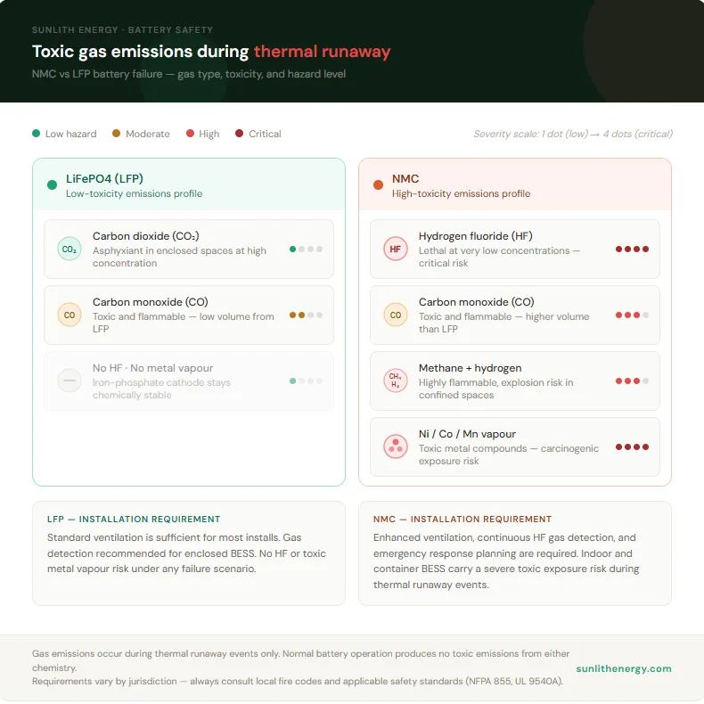 NMC vs LFP toxic gas emission comparison infographic