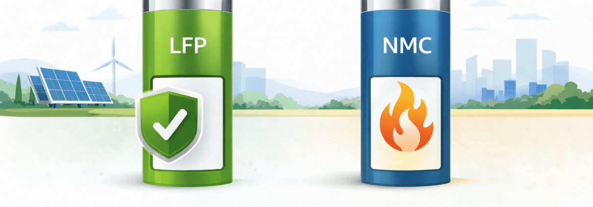 SunLith Energy NMC battery vs LFP safety comparison infographic