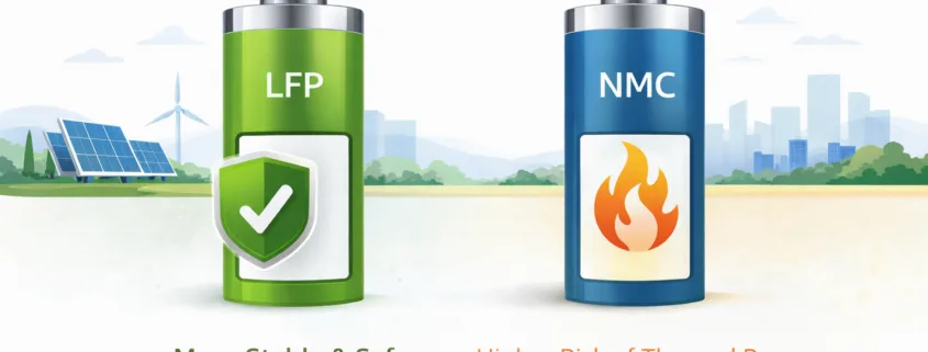 NMC battery vs LFP safety comparison infographic