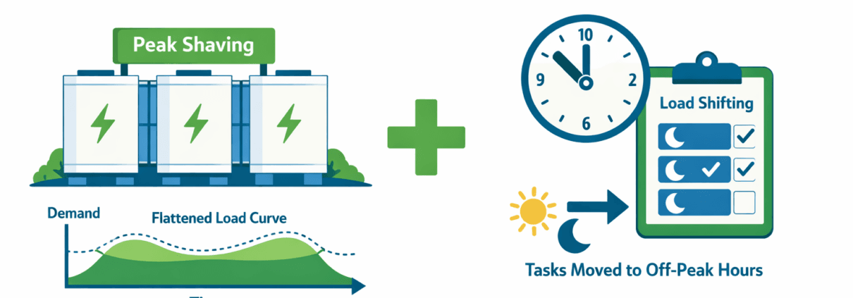  SunLith Energy peak shaving and load shifting combined strategy diagram for commercial and industrial energy cost reduction
