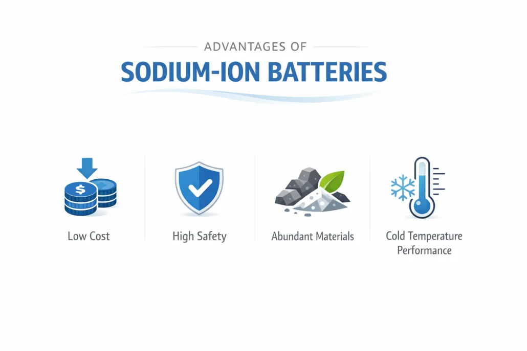 advantages of sodium ion battery infographic