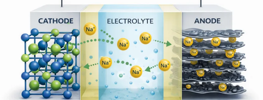 sodium ion battery structure diagram showing components