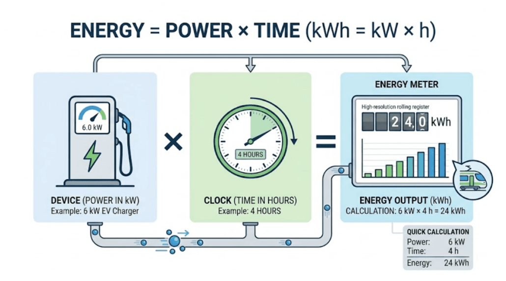 kWh vs kW explained: kWh calculation formula diagram