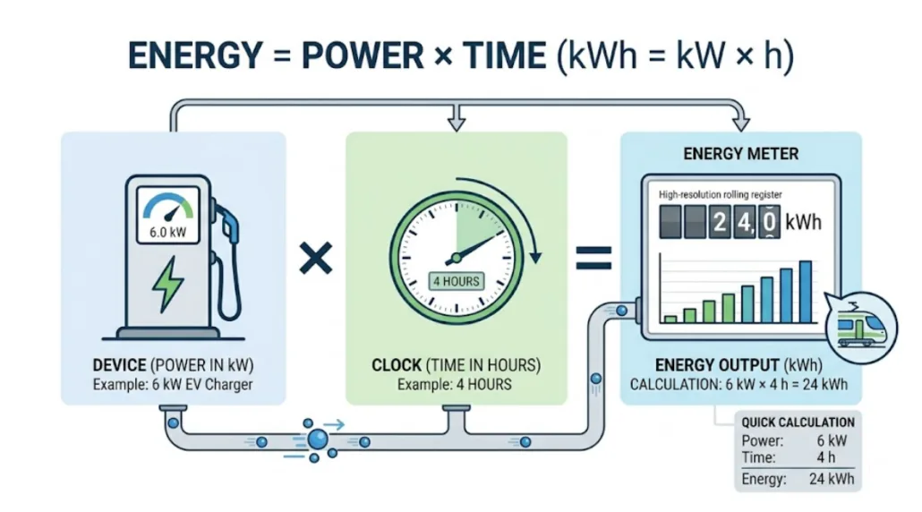 kWh vs kW explained: kWh calculation formula diagram
