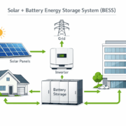  SunLith Energy Energy storage calculation diagram showing solar panels, battery system, and load flow