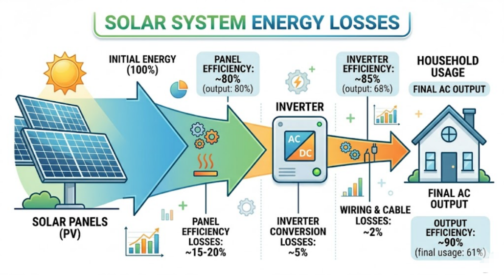 solar system efficiency losses reducing output power