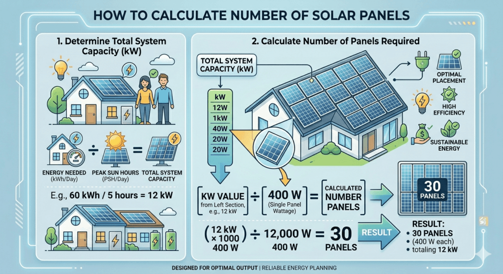 Number of solar panels calculation based on system size