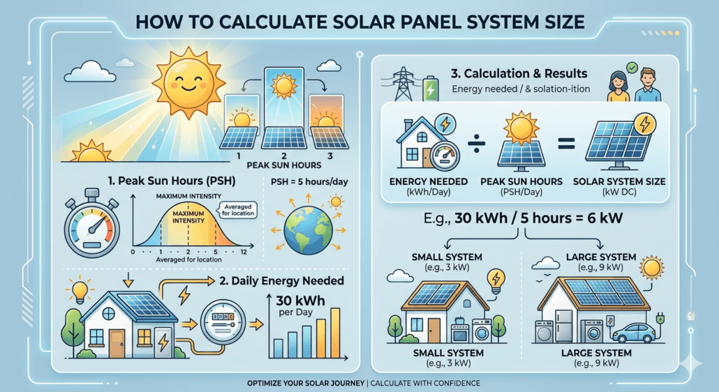 Solar panel sizing calculation using peak sun hours