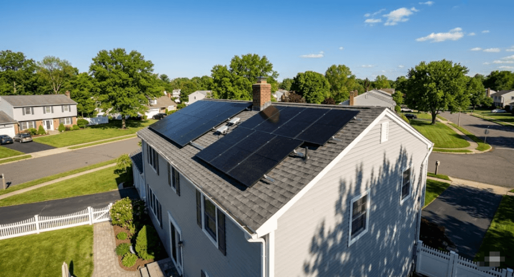 Rooftop solar panels under strong sunlight showing high peak sun hours conditions