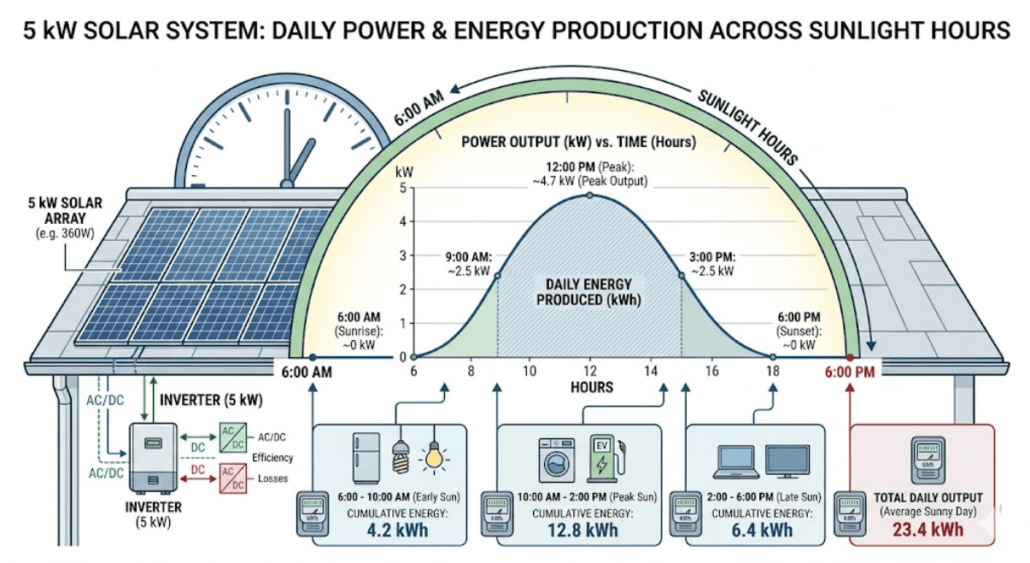solar system kW to kWh conversion example